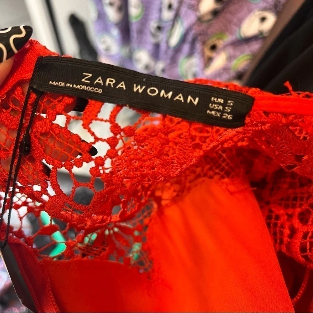 Zara Red Floral Lace Semi-Fitted Knee-Length Dress NWT | Romantic Trendy S